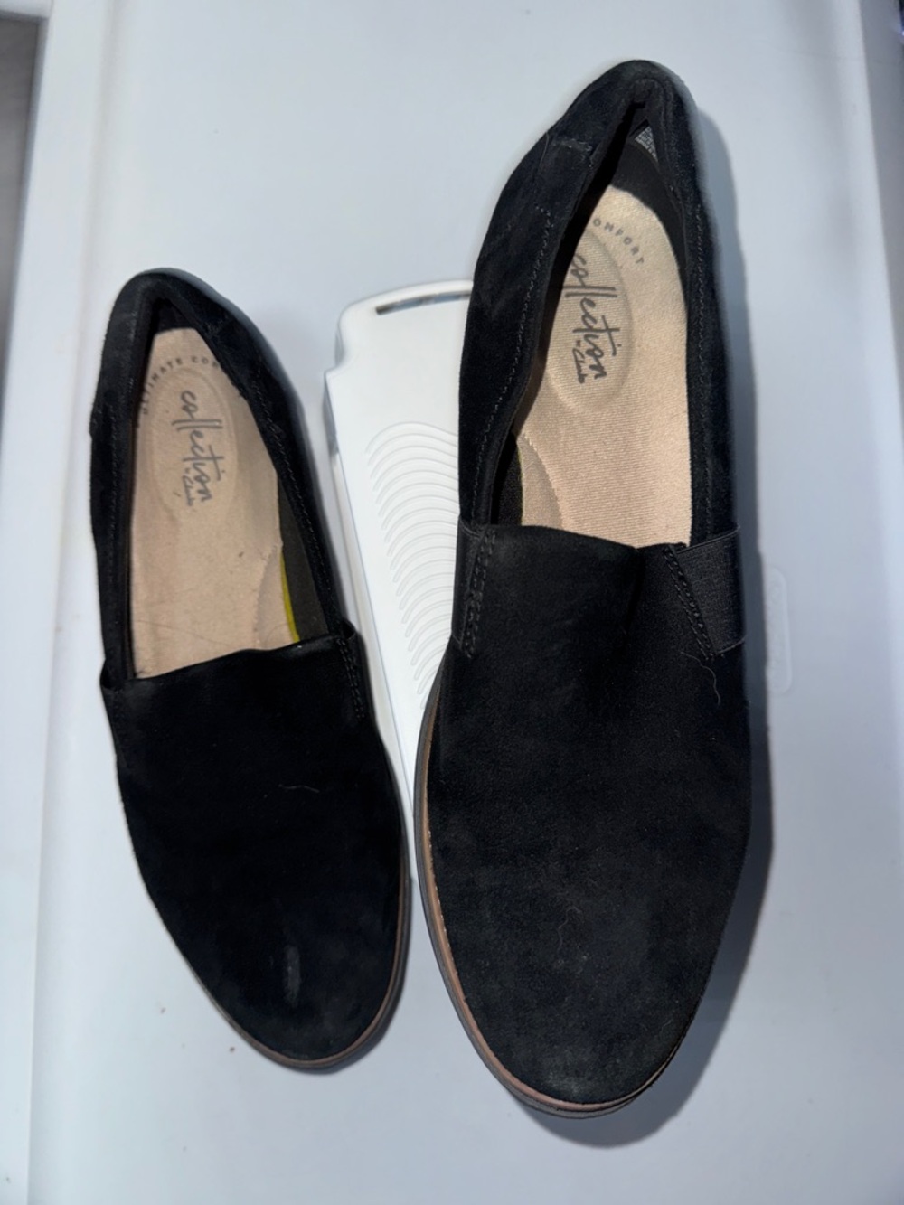 Clarks Black Suede Slip-On Loafers